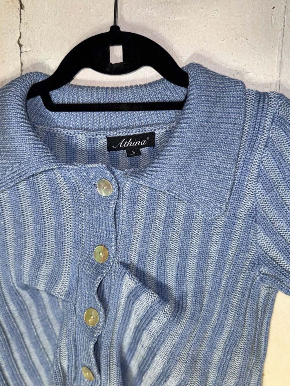 Athina Light Blue Ribbed Knit 2-Piece Short Set With Collared Cardigan